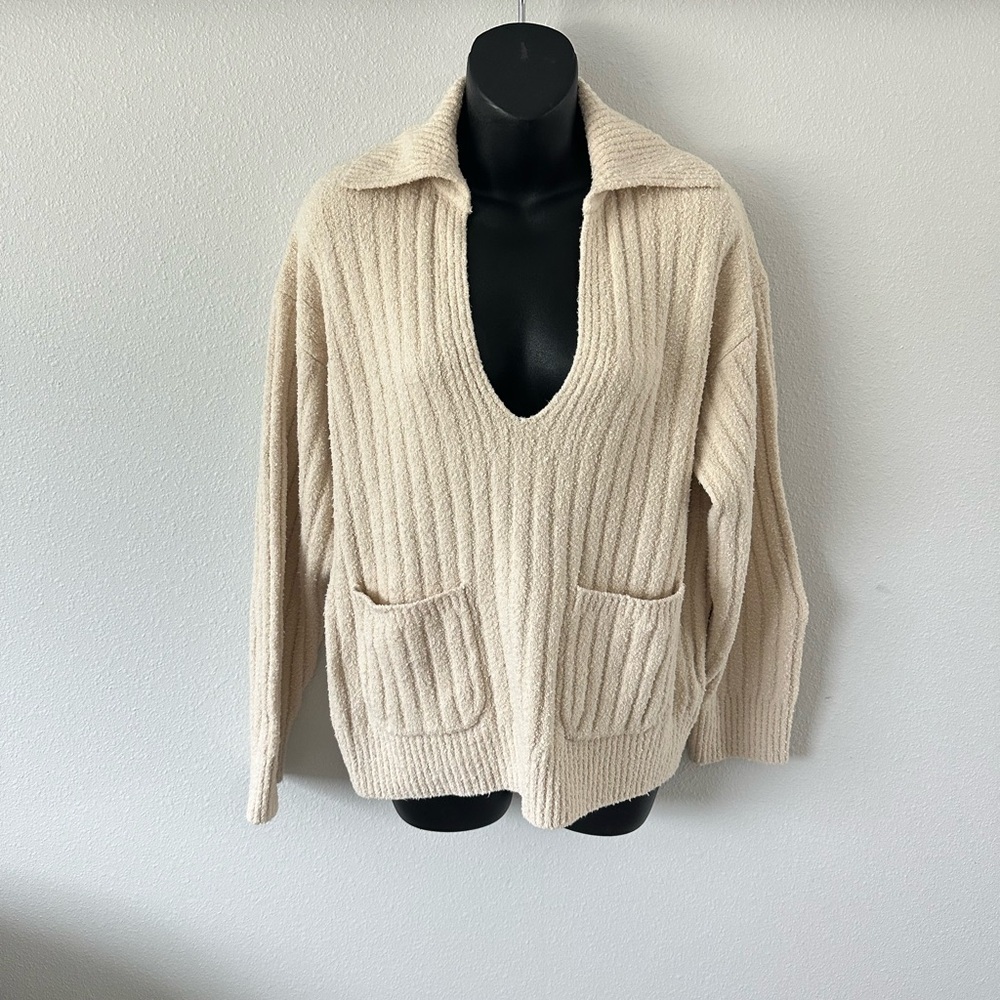 J. Crew V-Neck Ribbed Sweater in Cream
